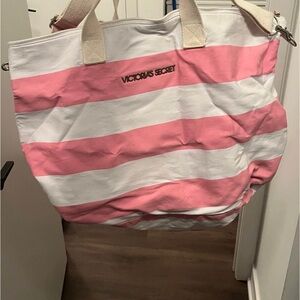 Victoria's Secret Pink & White Striped Canvas Tote